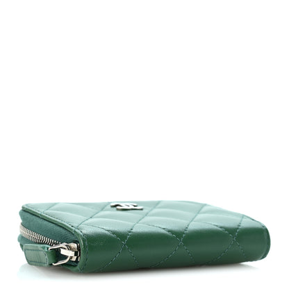 Chanel Lambskin Quilted Zip Around Coin Purse Wallet Green 4 of 8