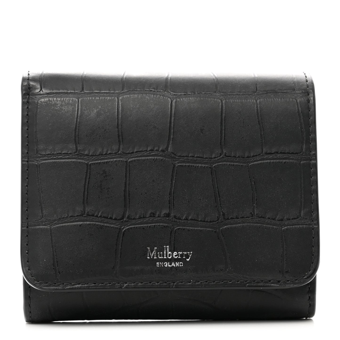 Crocodile Embossed Calfskin Small French Continental Wallet Black