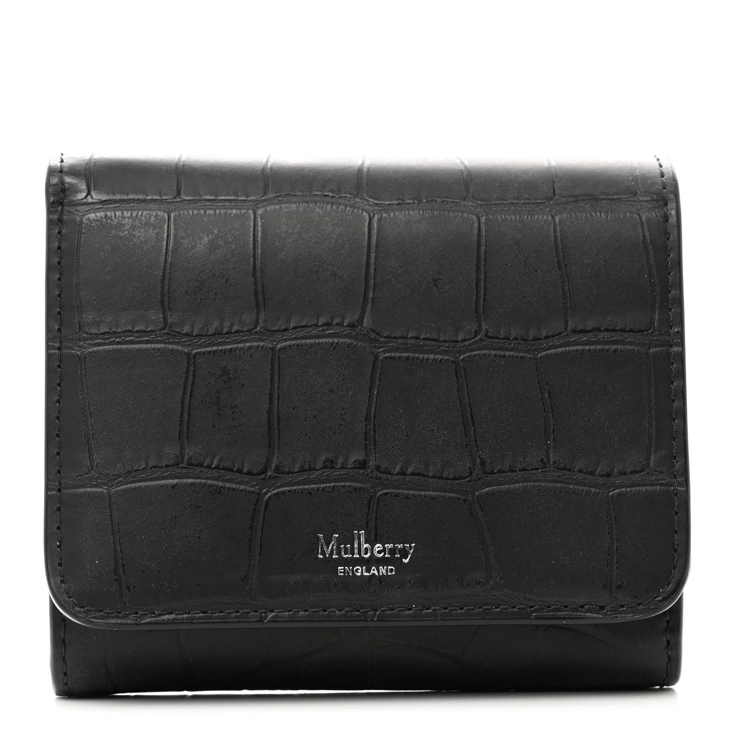 Mulberry Crocodile Embossed Calfskin Small French Continental Wallet Black 1 of 9