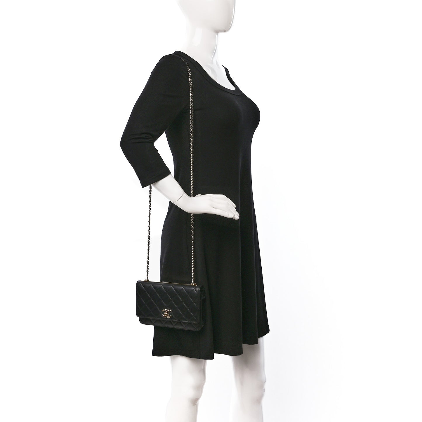 Lambskin Quilted Trendy CC Wallet On Chain WOC Black