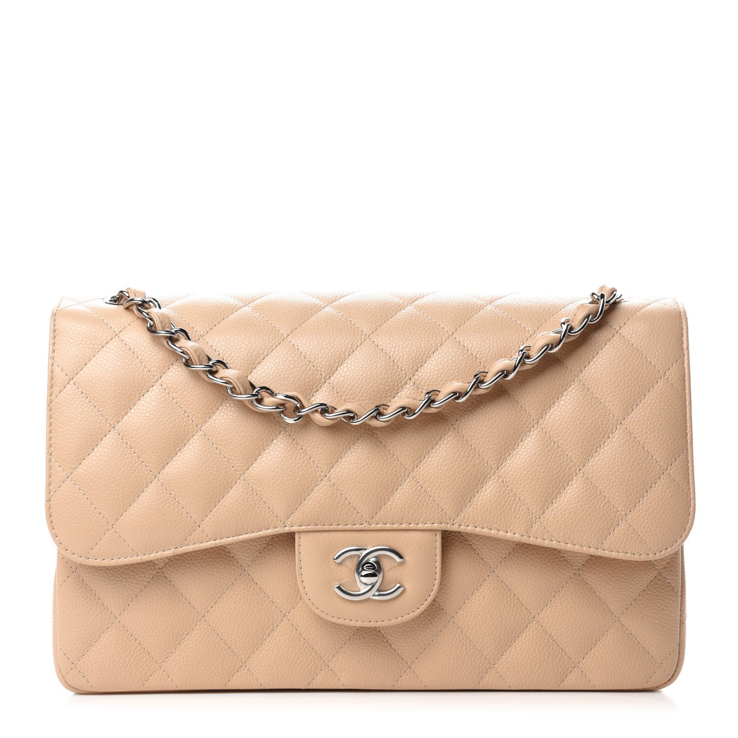 Caviar Quilted Jumbo Double Flap Beige Clair