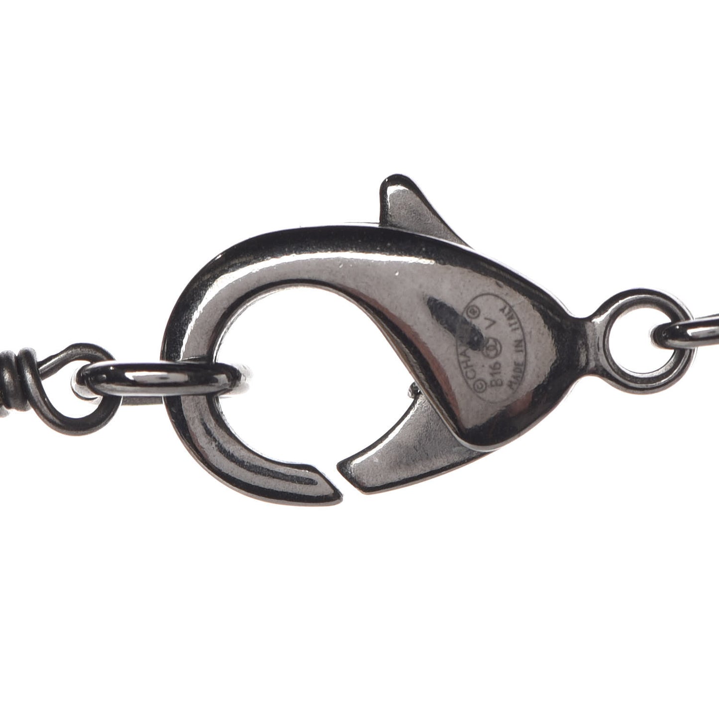 Pearl Crystal CC Long Necklace Silver Grey