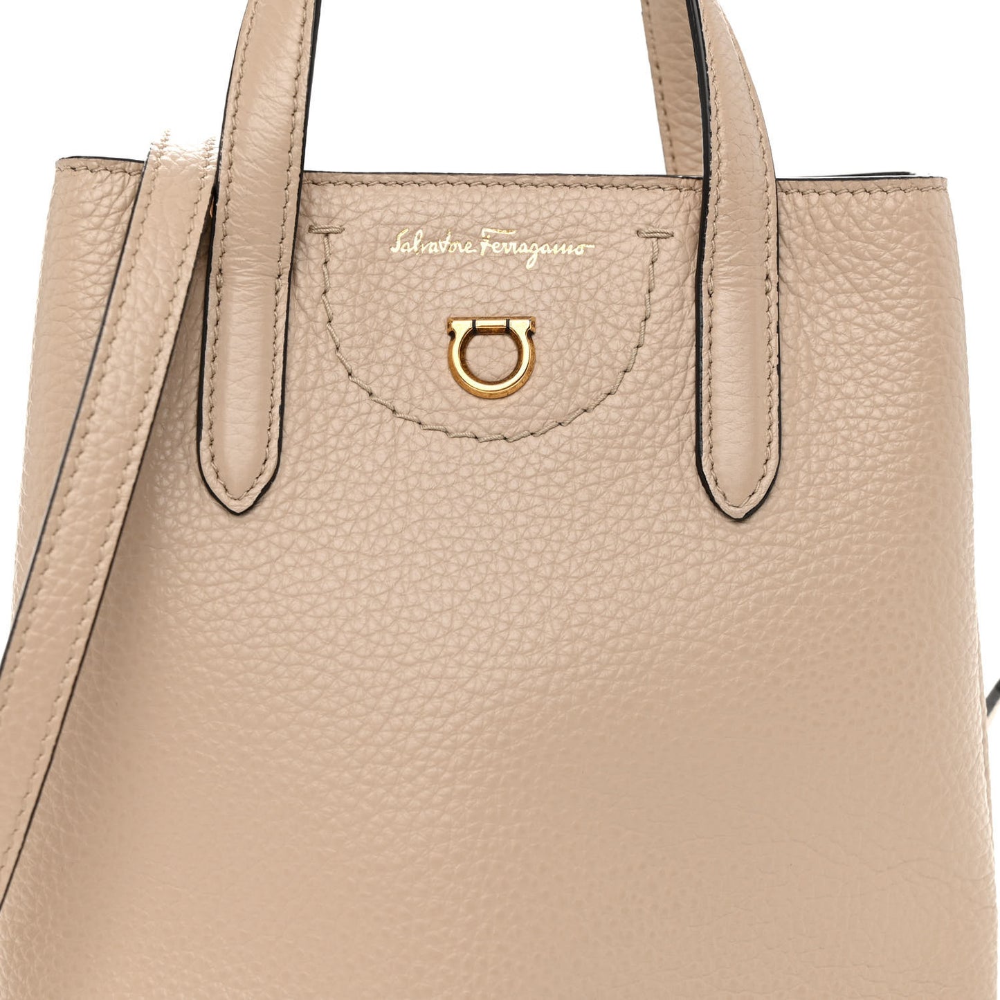 Tumbled Calfskin Gancini Mini Bag Beige