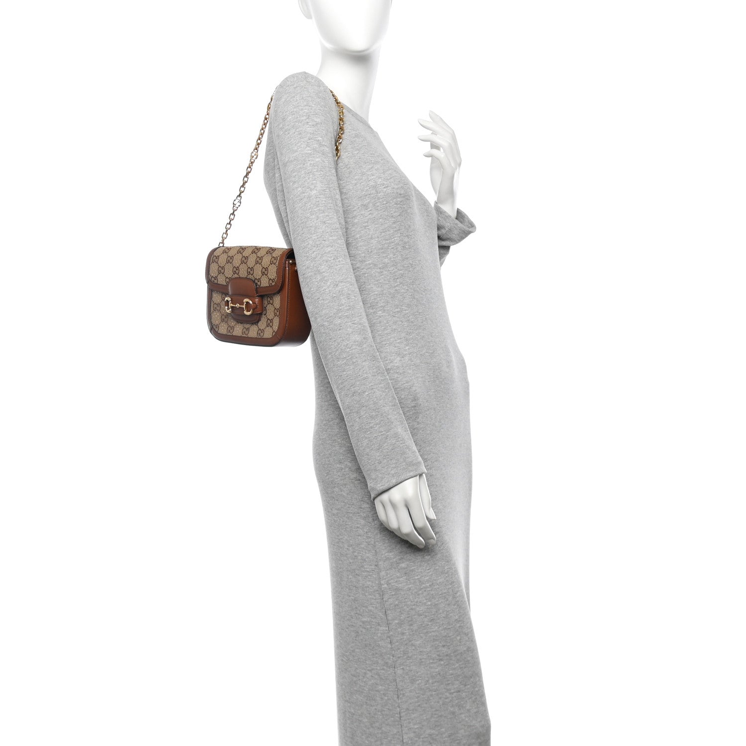 Gucci New Canvas Charisma Calfskin Crystal GG Monogram Mini Horsebit 1955 Shoulder Bag Camel Ebony 2 of 10