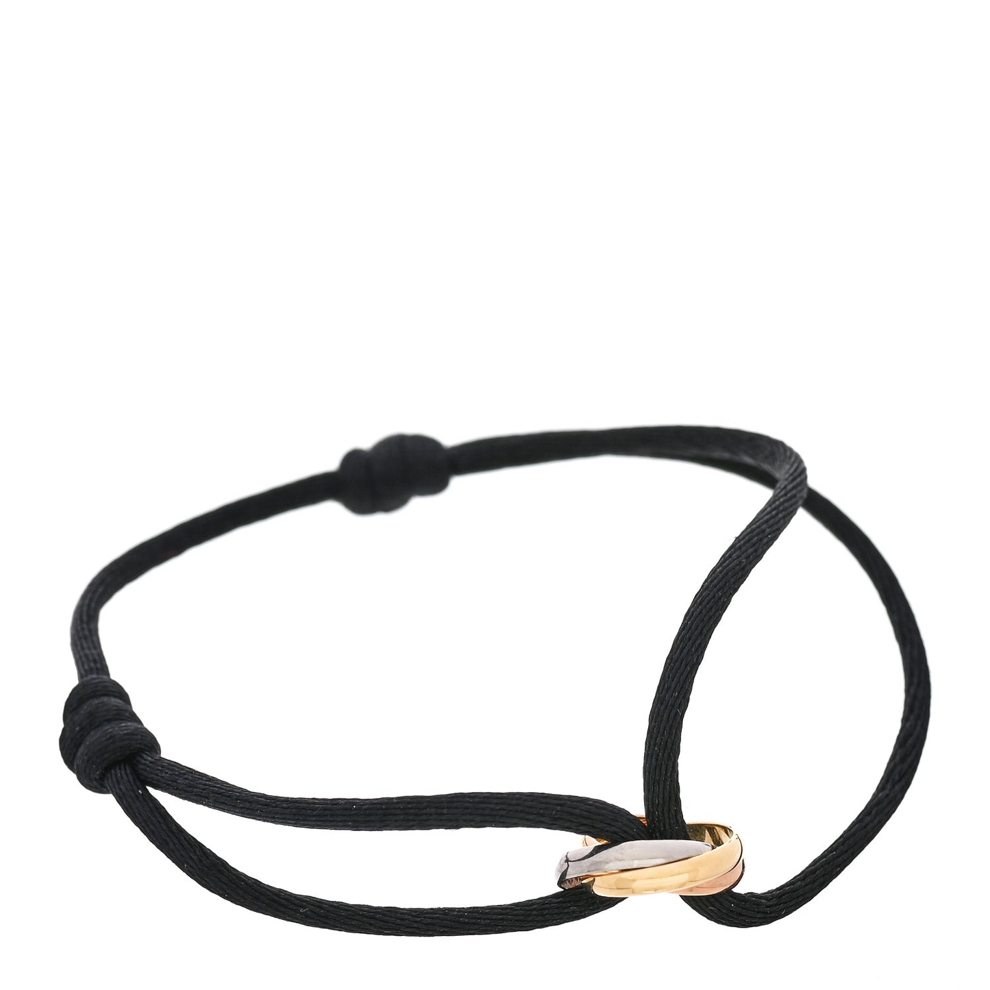 18K Pink Yellow White Gold Trinity Adjustable Cord Bracelet Black