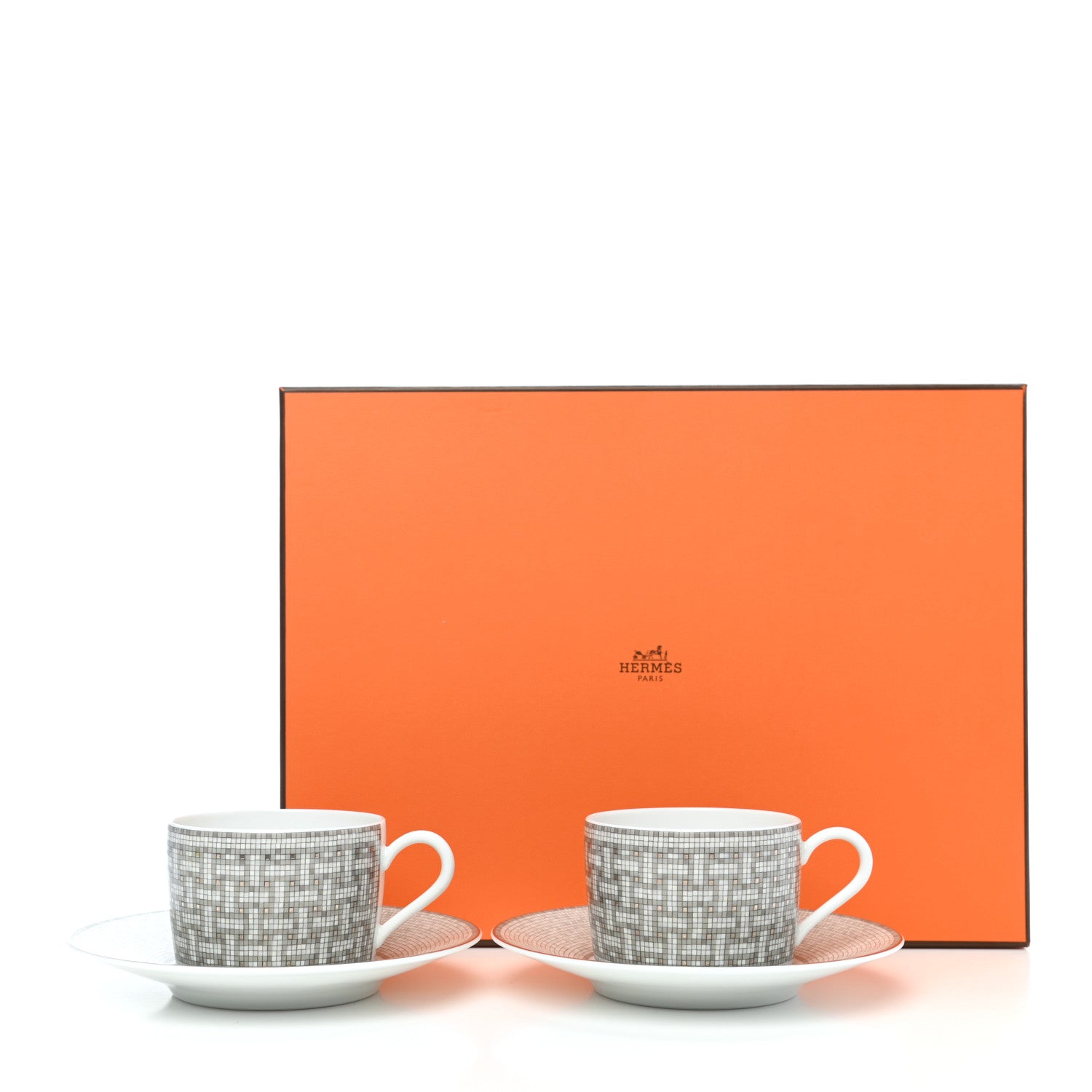 Hermes Porcelain Mosaique Au 24 Platine Tea Cup And Saucer Set Of 2 Platinum 8 of 8