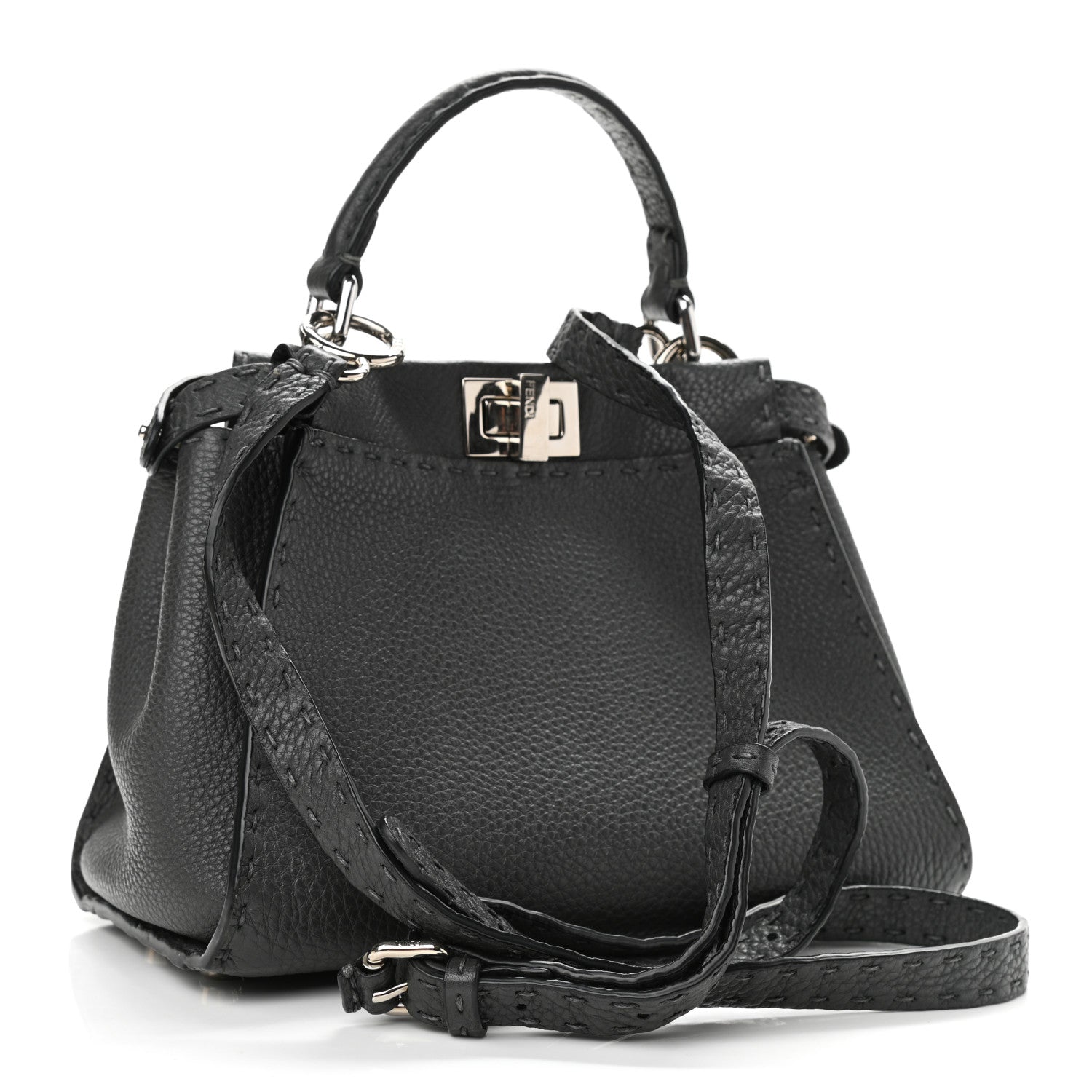 Fendi Cuoio Romano Selleria Bi-Color Mini Peekaboo Iconic Satchel Asfalto Latte 3 of 11