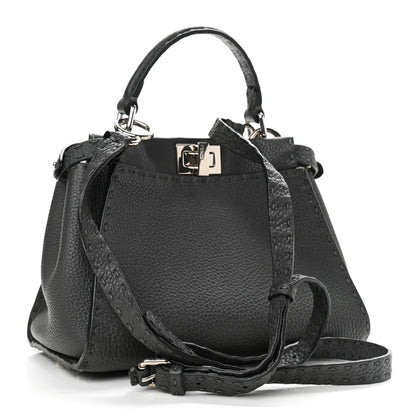 Fendi Cuoio Romano Selleria Bi-Color Mini Peekaboo Iconic Satchel Asfalto Latte 3 of 11
