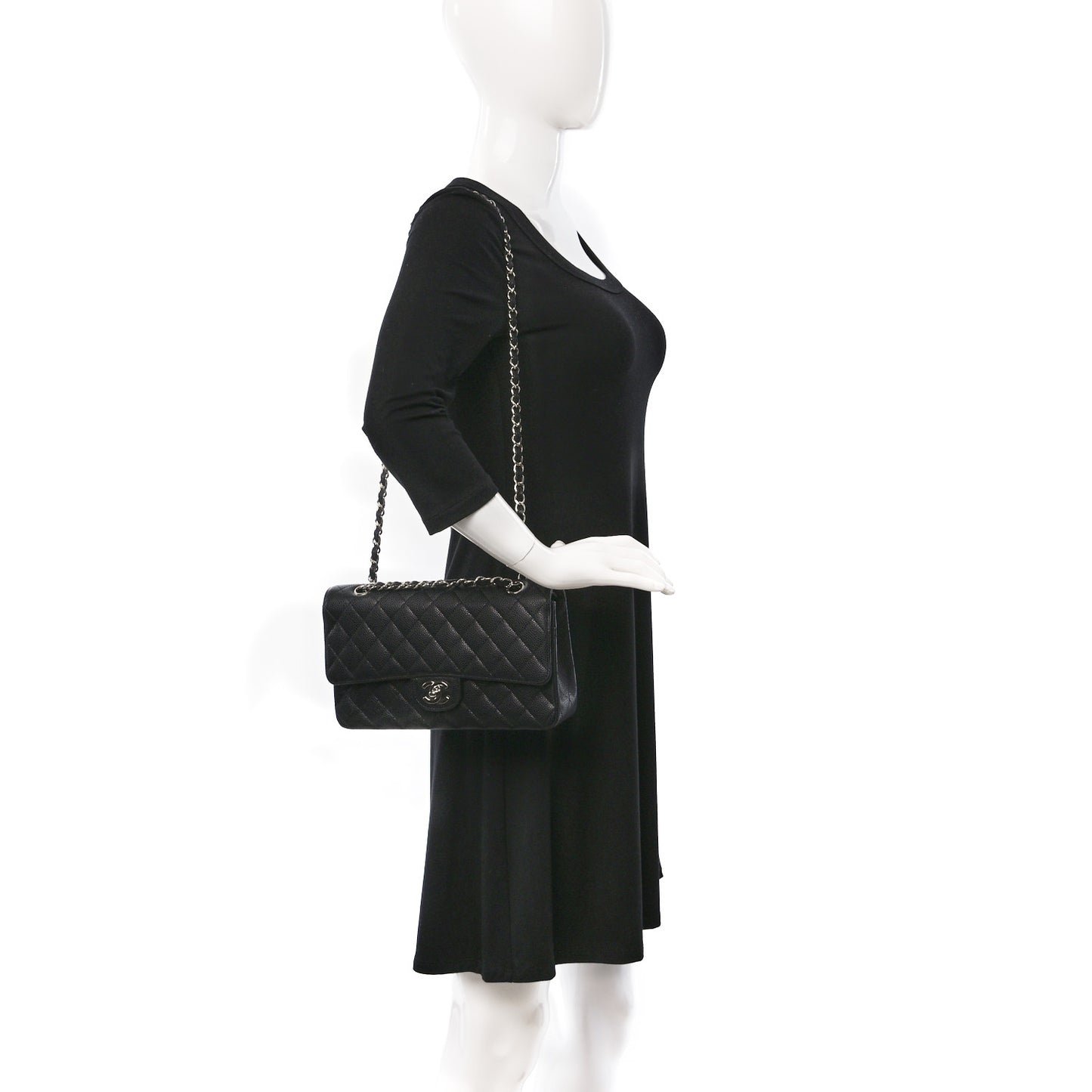 Caviar Quilted Medium Double Flap Black