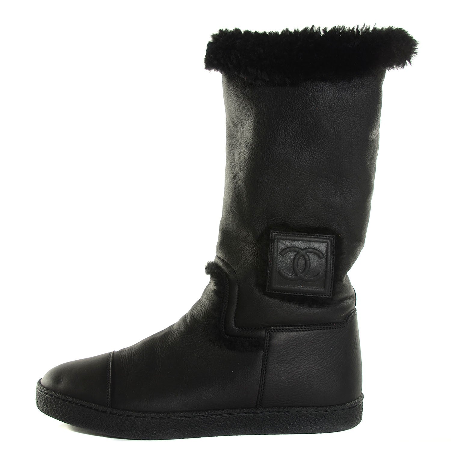 Chanel Shearling Short Boots 39 Black 1 of 7
