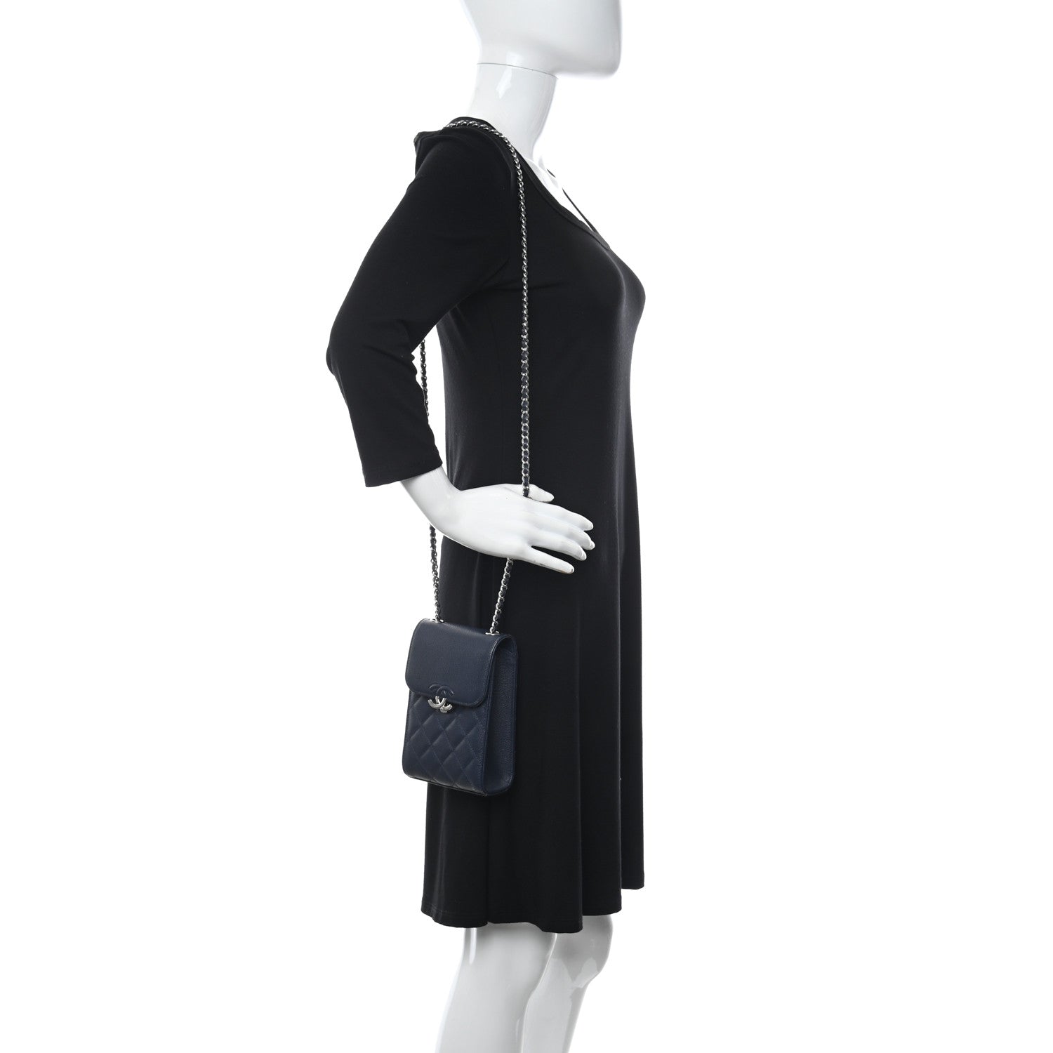 Chanel Grained Calfskin Quilted CC Box Clutch With Chain Navy 2 of 14