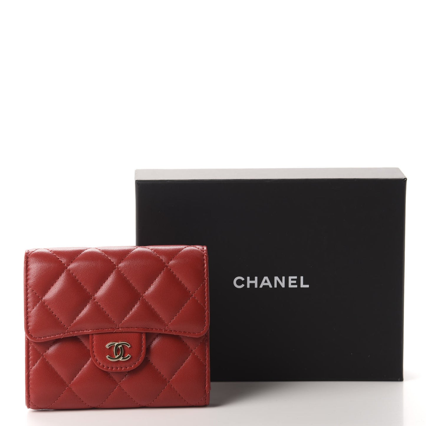 Lambskin Quilted Compact Flap Wallet Red