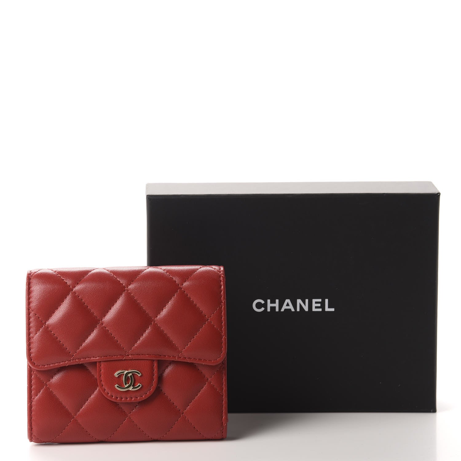 Chanel Lambskin Quilted Compact Flap Wallet Red 9 of 9