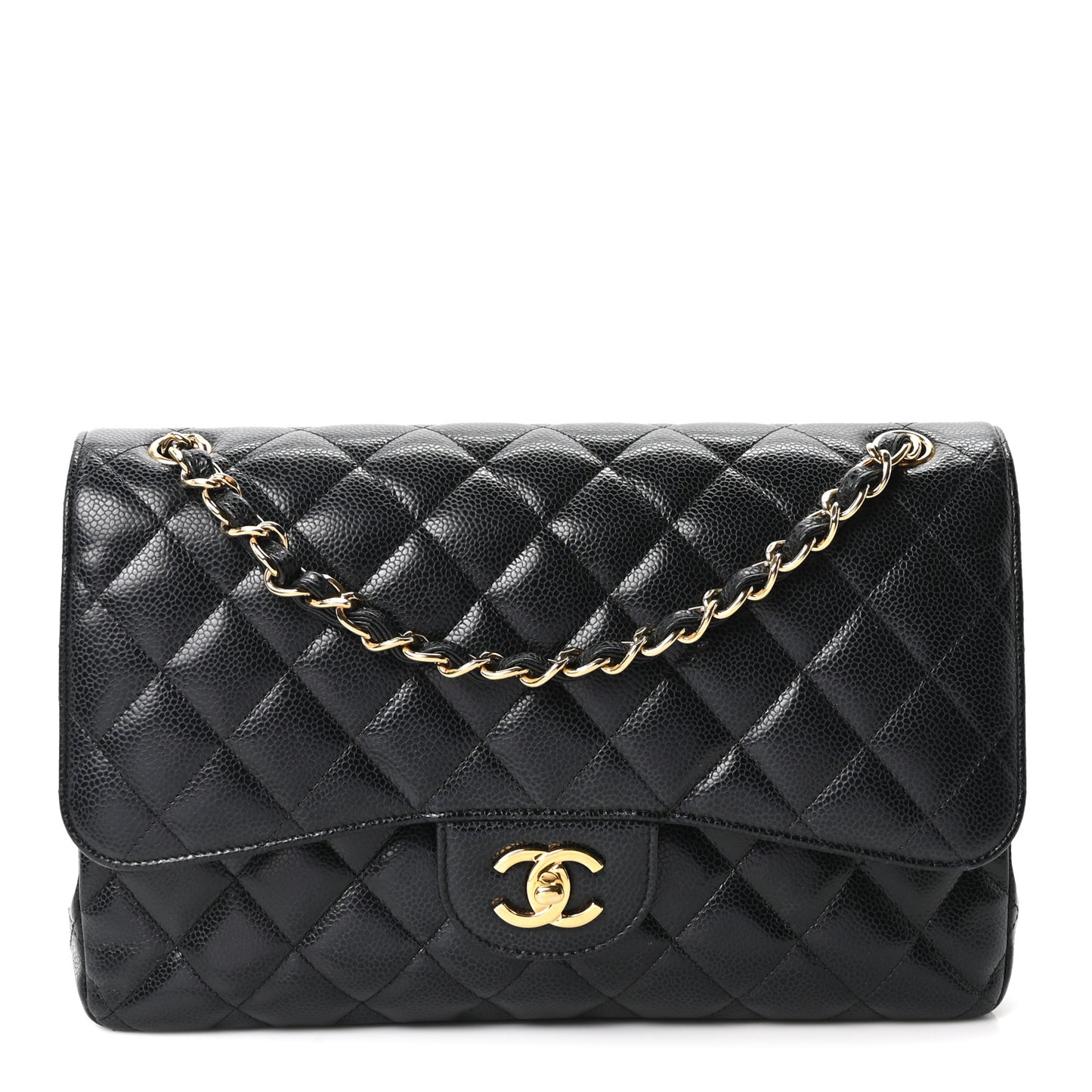 Caviar Quilted Jumbo Double Flap Black