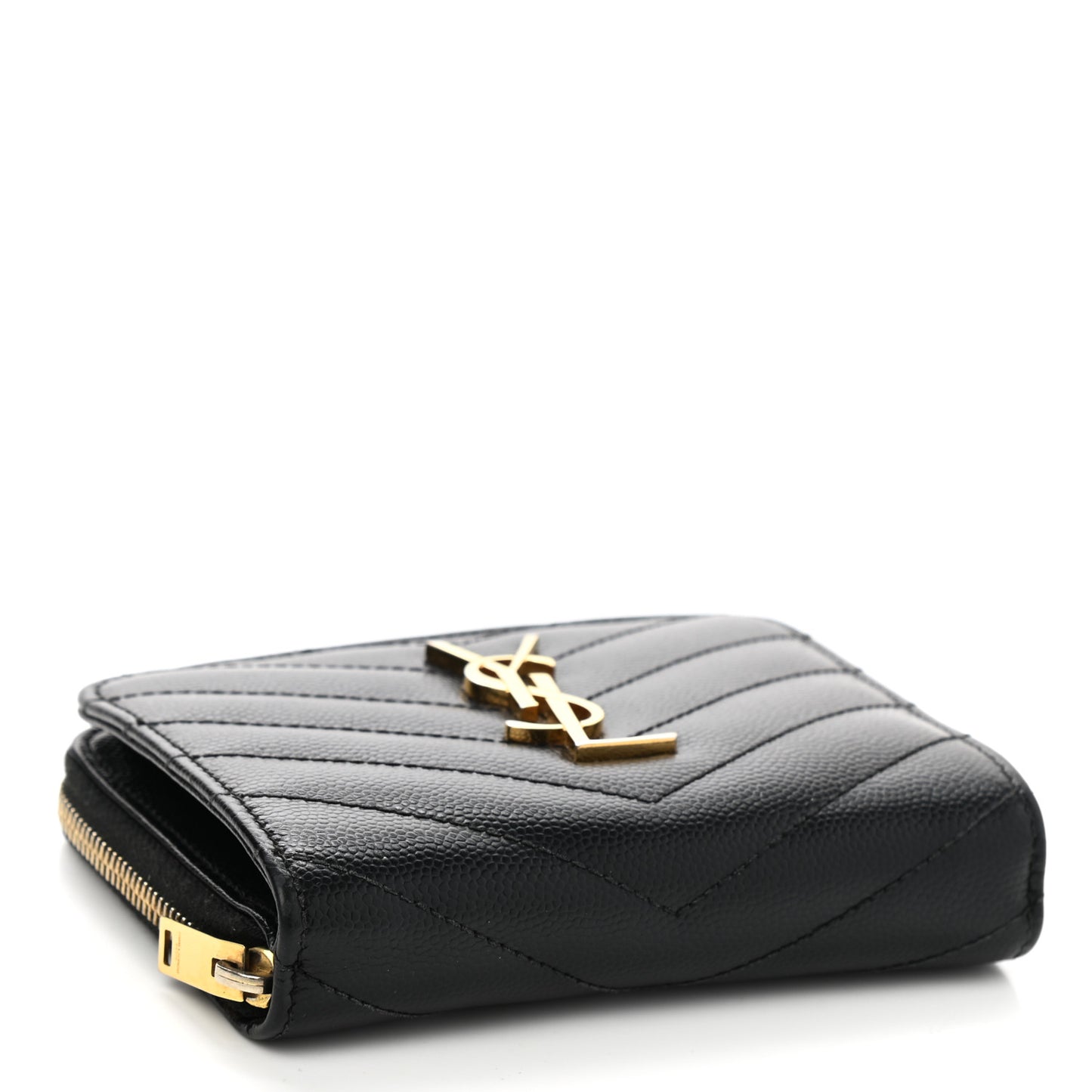 Grain De Poudre Matelasse Chevron Monogram Compact Zip Around Wallet Black