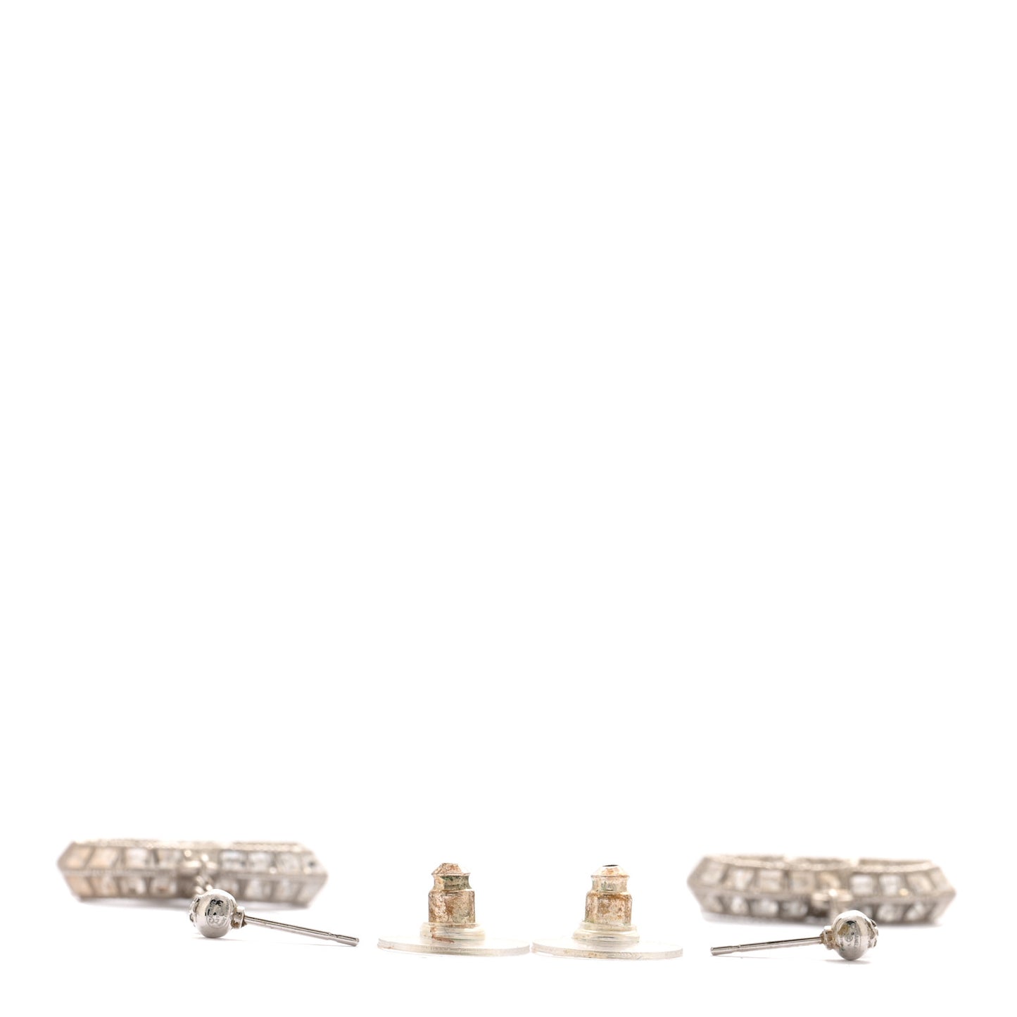 Baguette Crystal CC Drop Earrings Silver