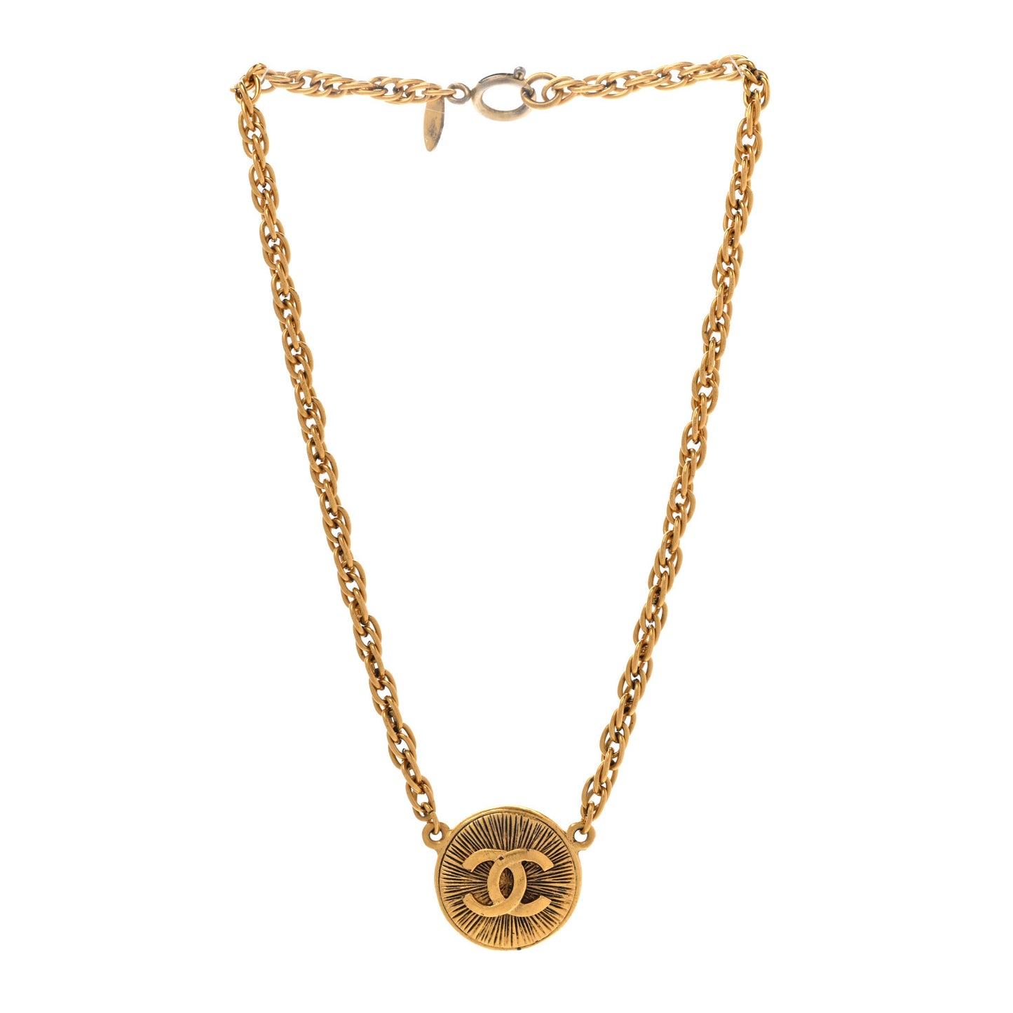 Metal CC Round Pendant Necklace Gold