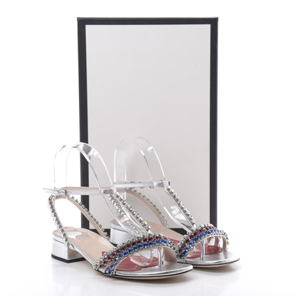 Gucci Nappa Silk Crystal Bertie T-Strap Low Heel Sandals 36 Argento 8 of 8