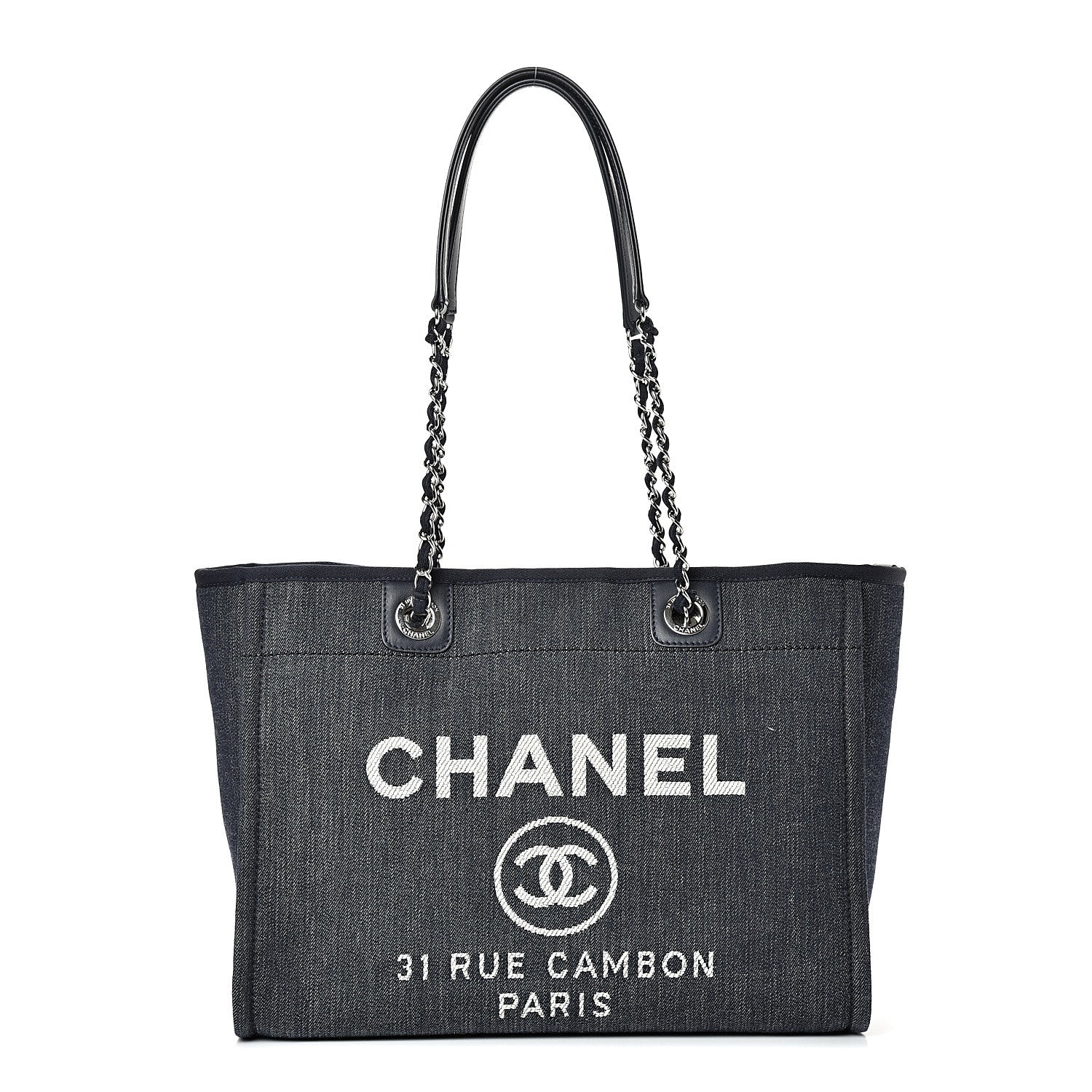 Chanel Denim Small Deauville Tote Dark Blue 1 of 9