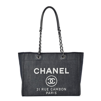Chanel Denim Small Deauville Tote Dark Blue 1 of 9