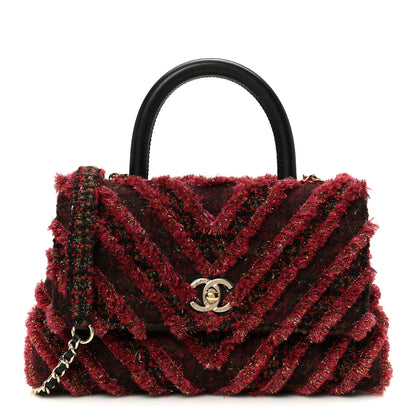 Chanel Tweed Fringe Mini Coco Handle Flap Red Black 1 of 11