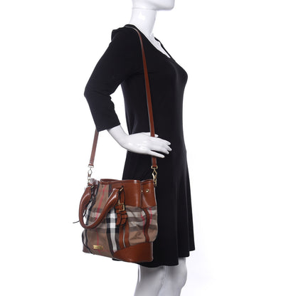 Burberry House Check Bridle Calfskin Medium Whipstitch Tote Dark Tan 2 of 10