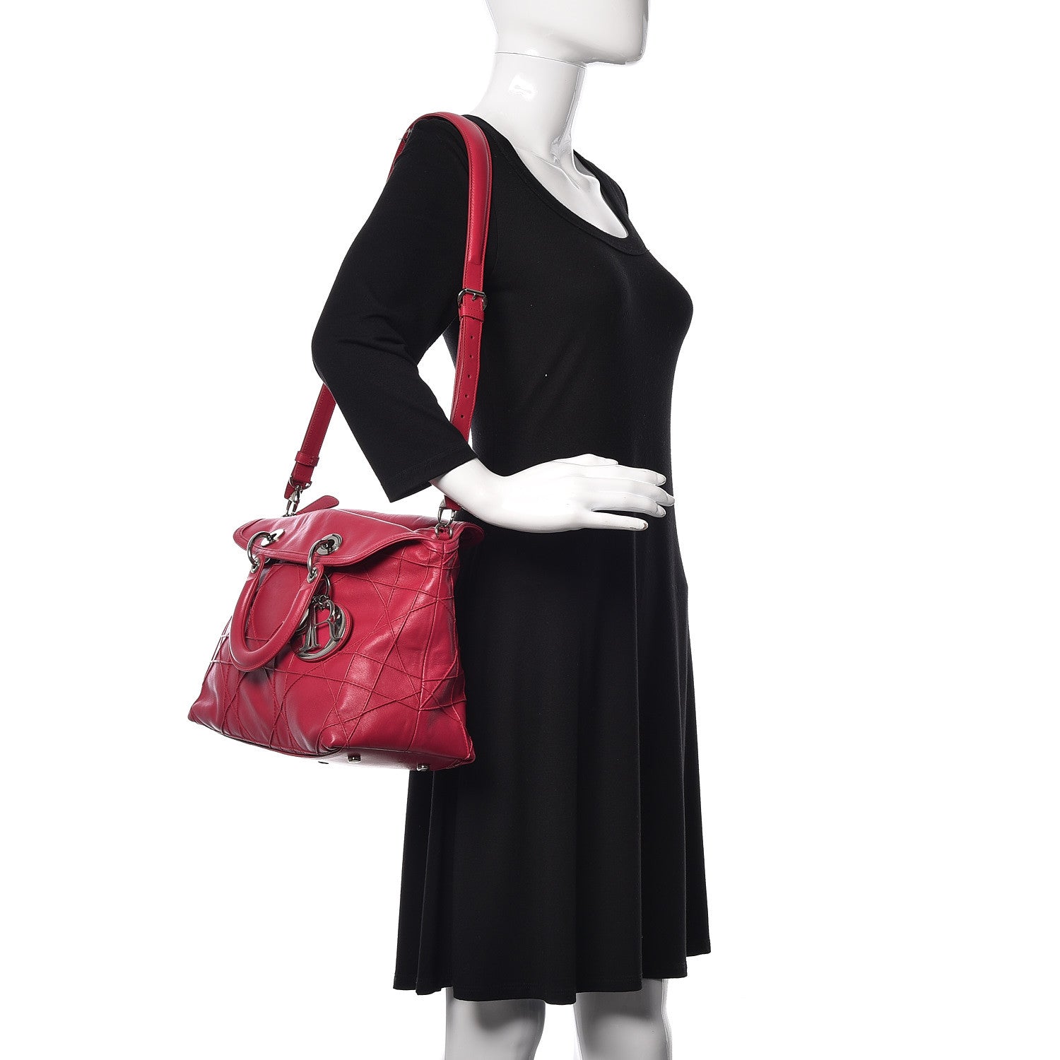 Christian Dior Lambskin Cannage Medium Granville Tote Fuchsia 2 of 17