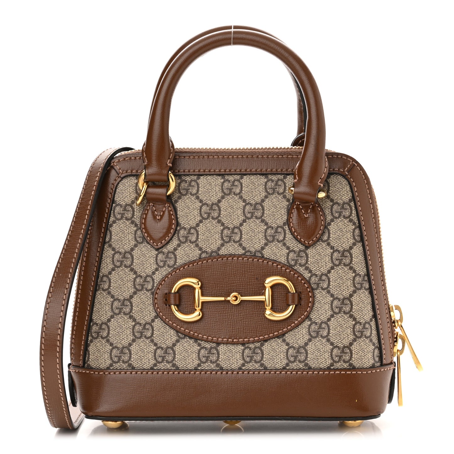 GG Supreme Monogram Azalea Calfskin Mini Horsebit 1955 Top Handle Bag Beige Ebony Brown Sugar