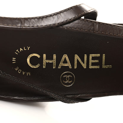 Chanel Calfskin Crocodile Embossed Patent Cap Toe CC Slingback Pumps 39.5 Chocolate Black 8 of 8