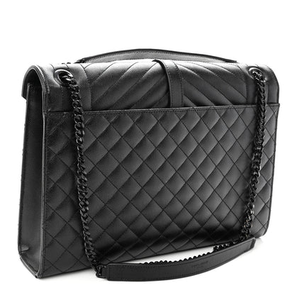 Saint Laurent Grain De Poudre Textured Mixed Matelasse Large Triquilt Monogram Monochrome Satchel Black 3 of 10