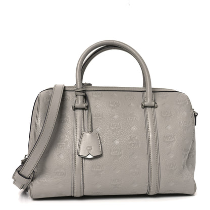 MCM Calfskin Ottomar Monogram Boston Bag Dove 1 of 11