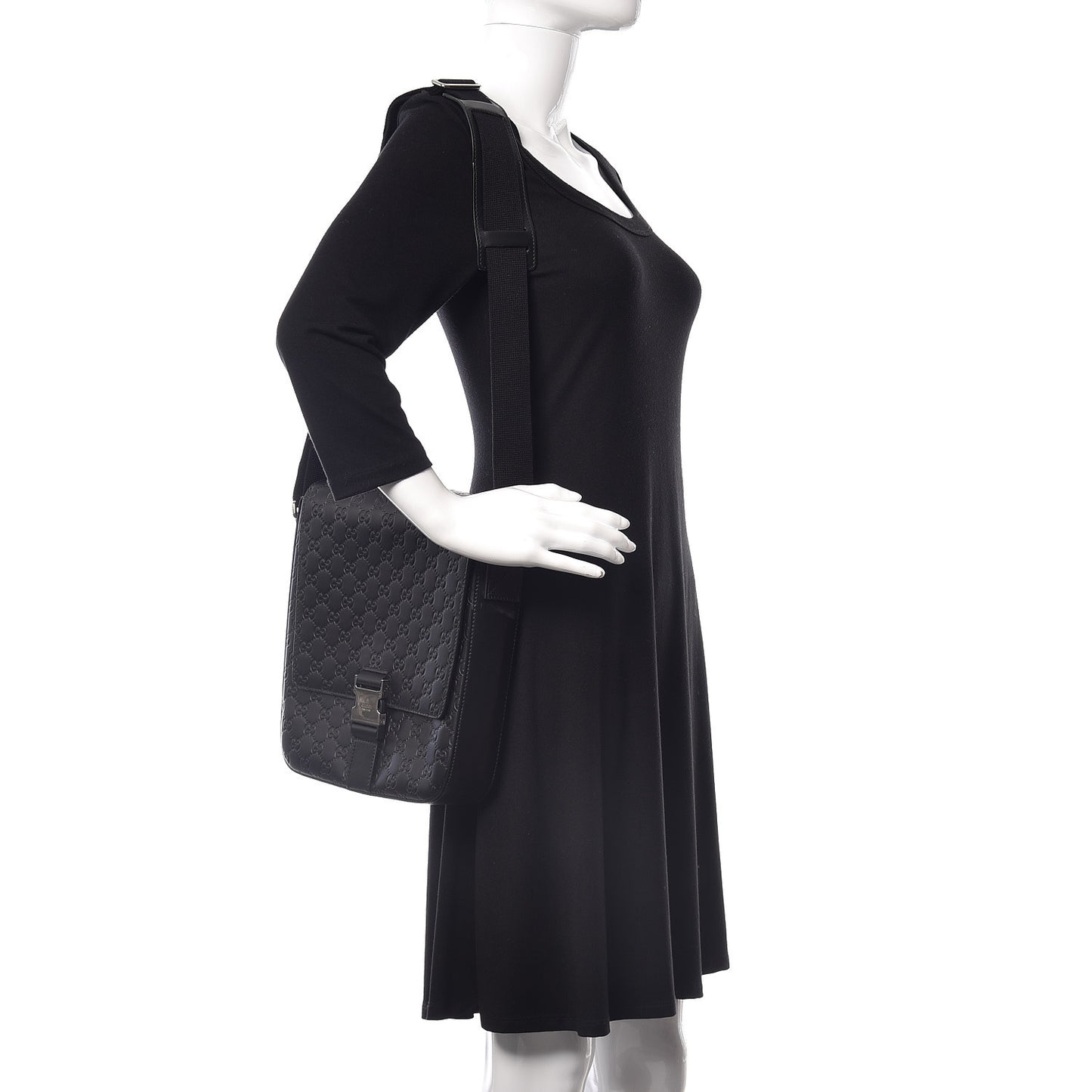 Guccissima Signature Single Buckle Flap Messenger Bag Black