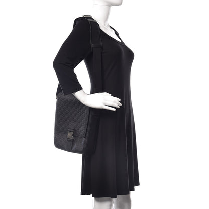 Gucci Guccissima Signature Single Buckle Flap Messenger Bag Black 2 of 9