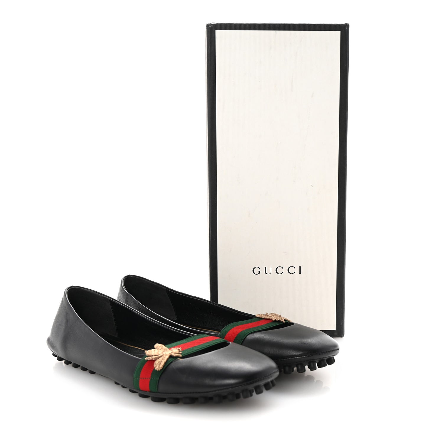 Calfskin Bayadere Bee Ballerina Flats 38.5 Black