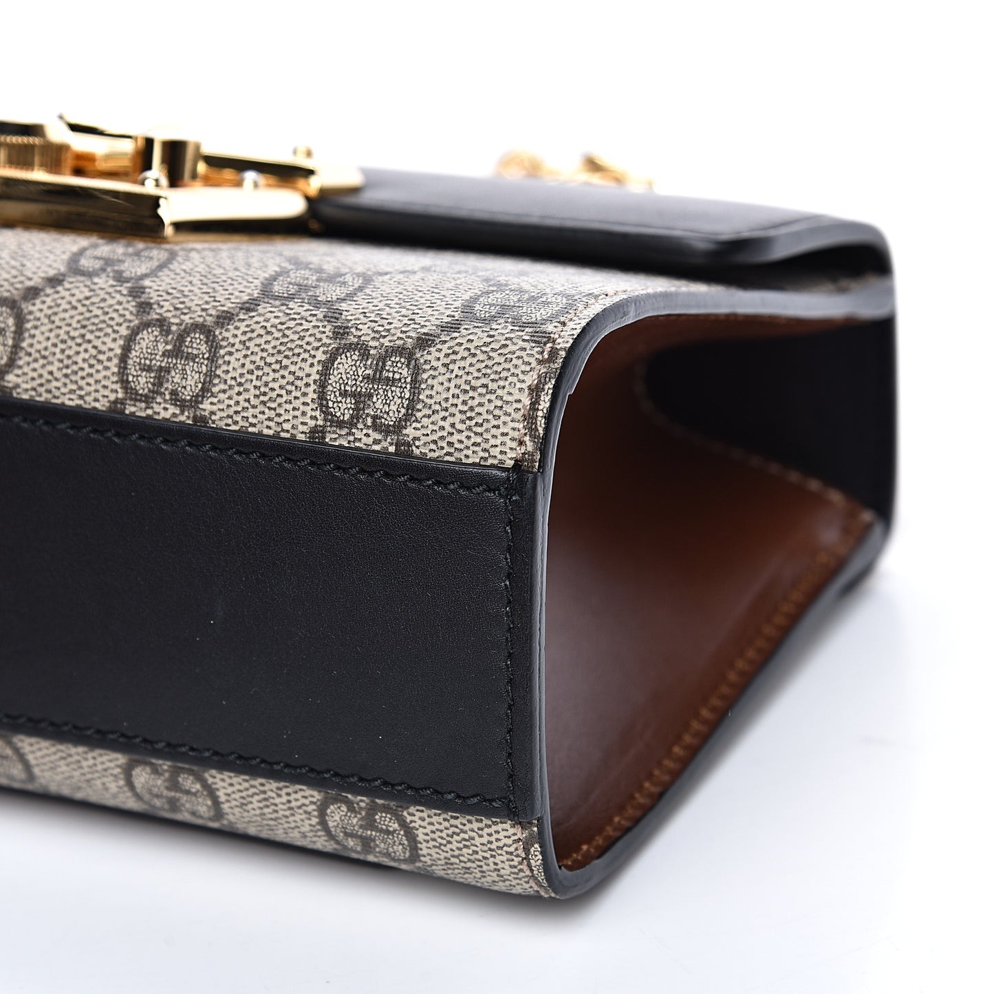GG Supreme Monogram Calfskin Small Padlock Shoulder Bag Beige Black Cuir