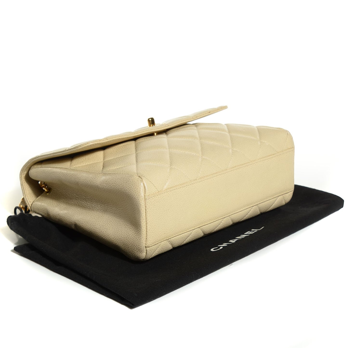 Caviar Quilted Medium Flap Shoulder Bag Beige