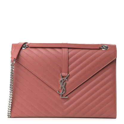 Saint Laurent Grain De Poudre Matelasse Chevron Large Monogram Satchel Mystic Rose 1 of 11