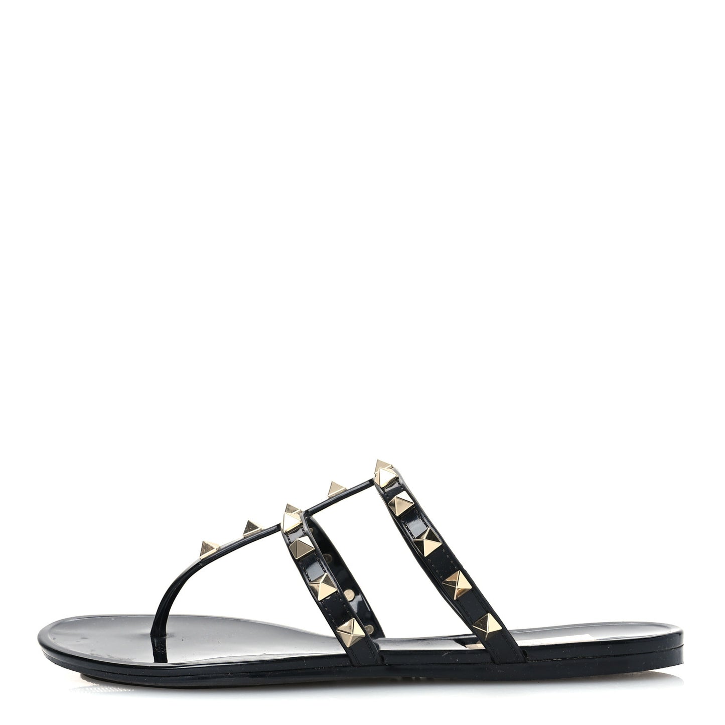PVC Jelly Rockstud Caged Flat Thong Sandals 37 Black