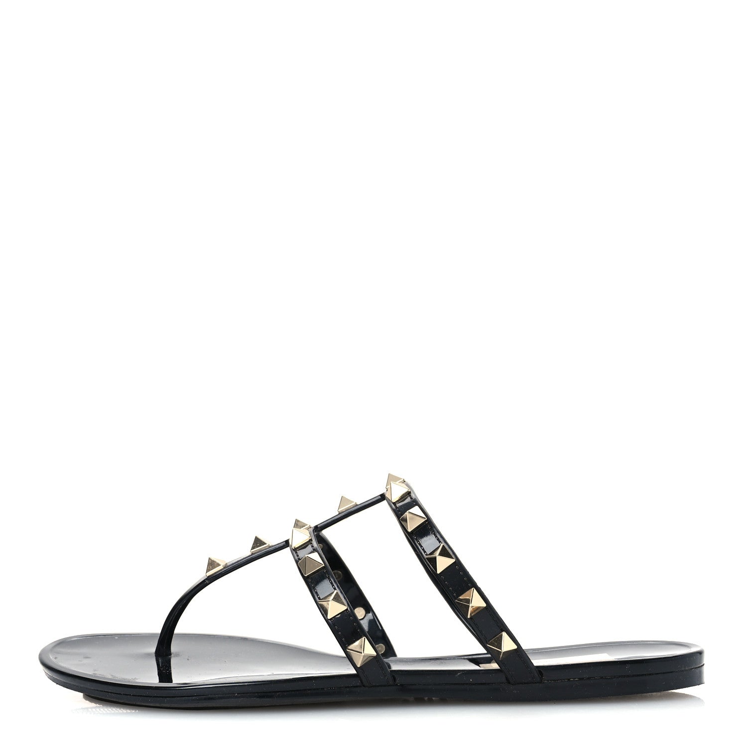 Valentino Garavani PVC Jelly Rockstud Caged Flat Thong Sandals 37 Black 1 of 9
