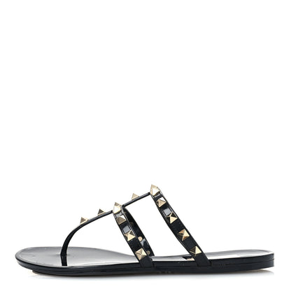 Valentino Garavani PVC Jelly Rockstud Caged Flat Thong Sandals 37 Black 1 of 9