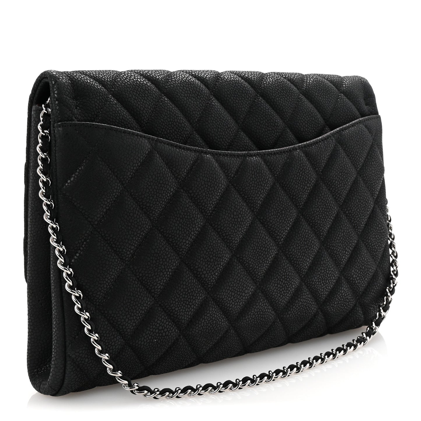 Iridescent Caviar Quilted Clutch With Chain Flap Black