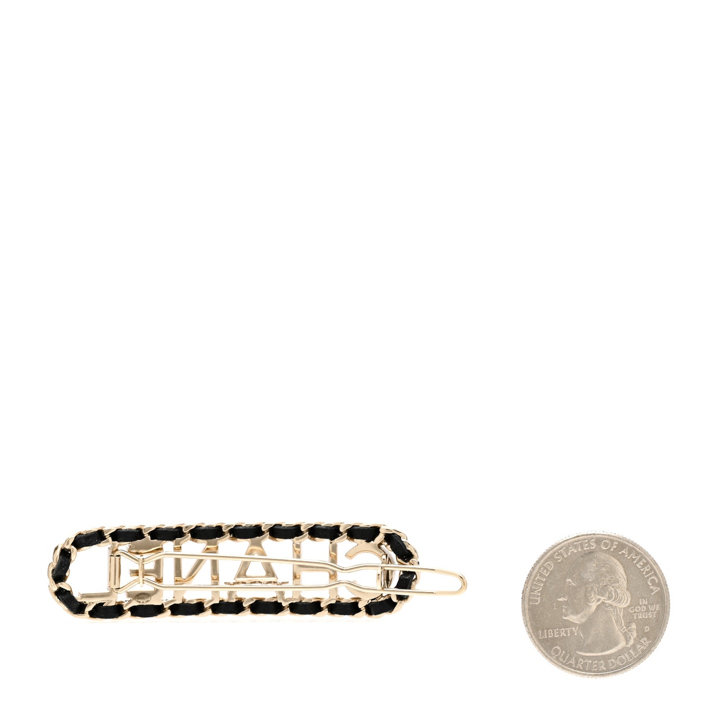 Metal Lambskin Vintage Allure Logo Hair Clip Black Gold