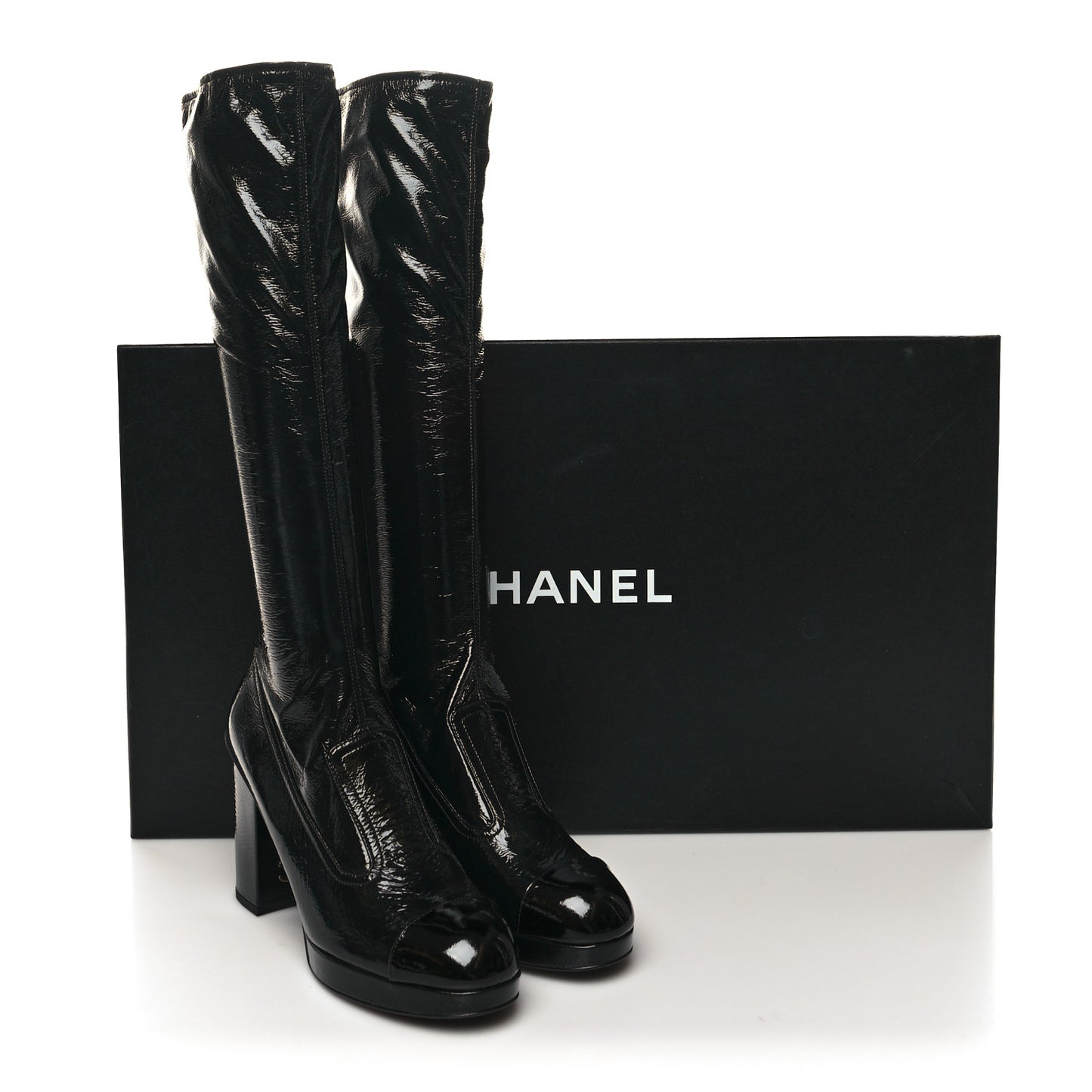 Crumpled Patent High Boots 41 Black