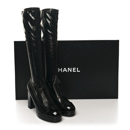 Chanel Crumpled Patent High Boots 41 Black 8 of 8