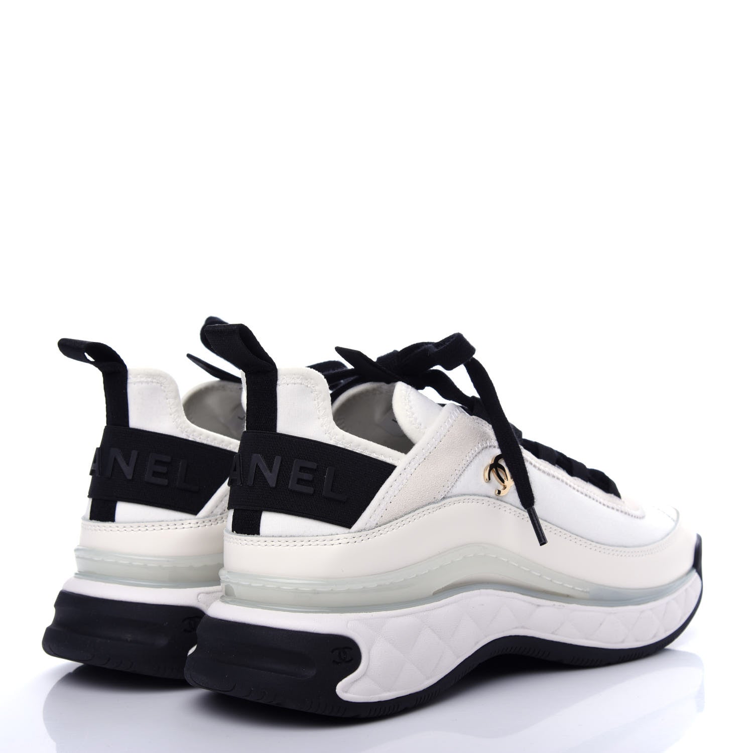 Chanel Velvet Calfskin Mixed Fibers CC Sneakers 39 Ivory Black 4 of 11