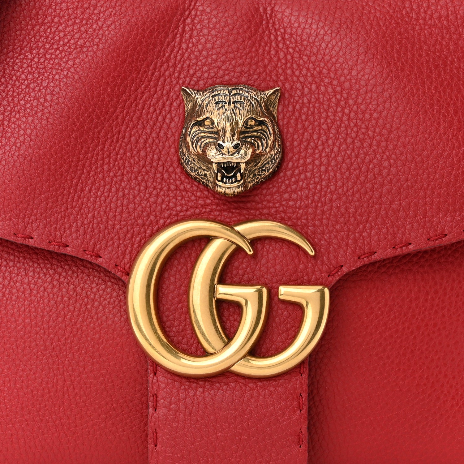Gucci Cellarius Calfskin Feline GG Marmont Flap Shoulder Bag Vulcanic Red 8 of 11