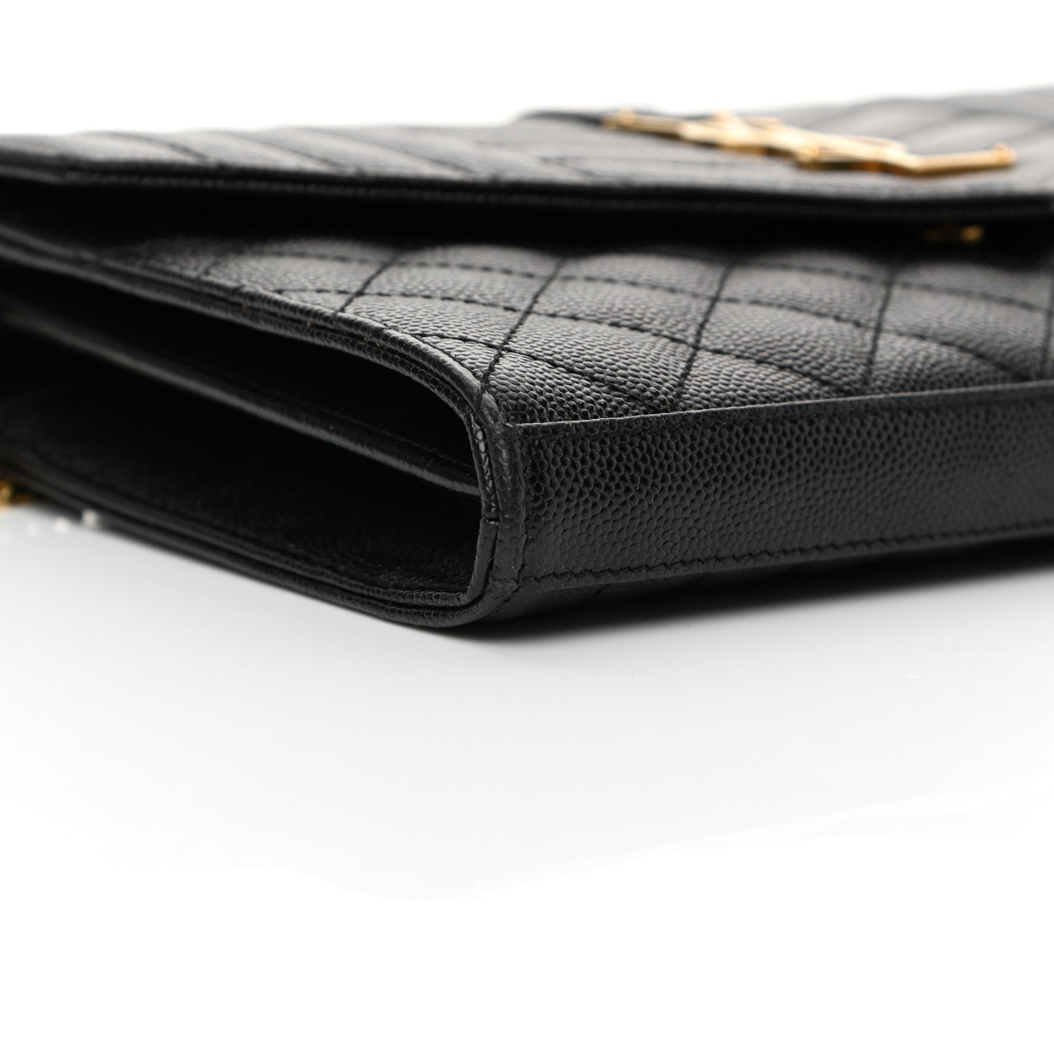 Saint Laurent Grain De Poudre Mixed Matelasse Triquilt Monogram Chain Wallet Black 17 of 23