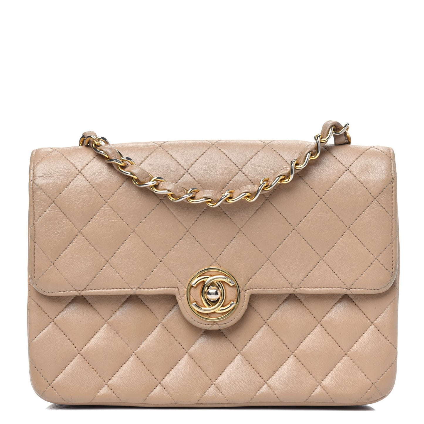 Lambskin Quilted Small Single Flap Bag Beige