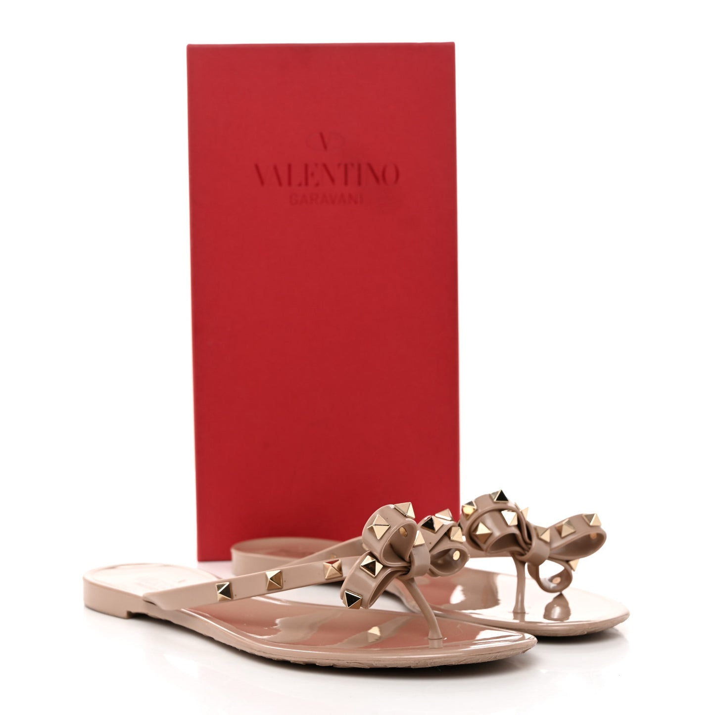 PVC Jelly Rockstud Bow Thong Sandals 41 Poudre