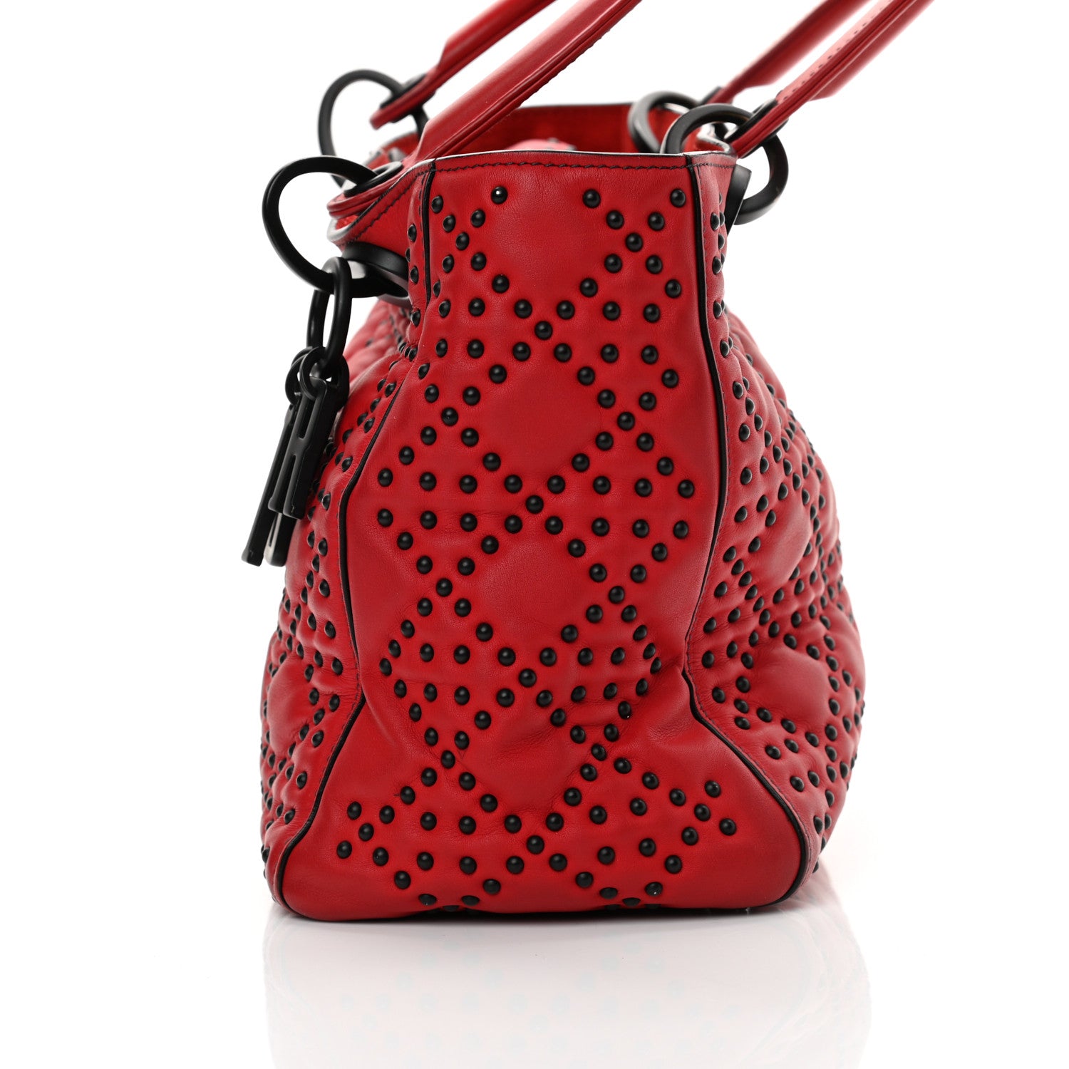 Christian Dior Lambskin Cannage Studded Medium Supple Lady Dior Red Black 13 of 17
